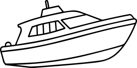Boat black outline vector and illustration, coloring book page