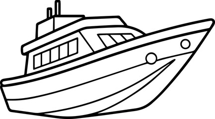 Boat black outline vector and illustration, coloring book page