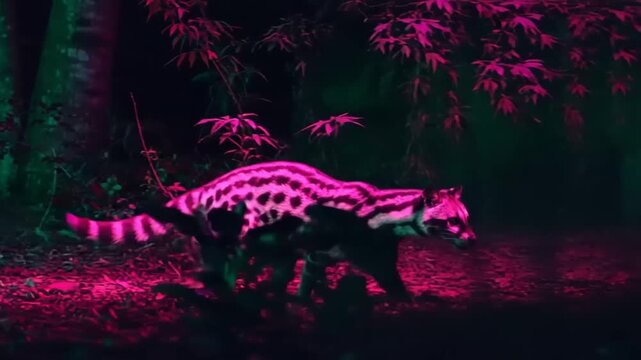 Spotted genet at night in neon light