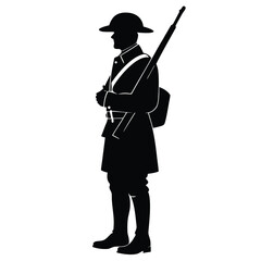Soldier silhouette with rifle and pack military uniform