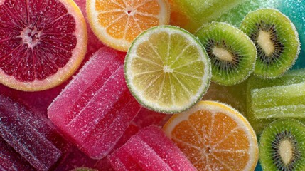 Colorful Fruit Slices and Popsicles Close Up