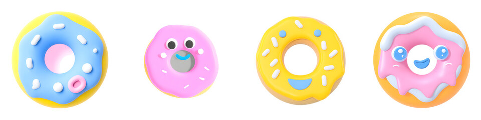 Obraz premium Cute Cartoon Donuts Set: Fun and Colorful Treats