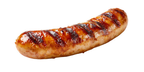 Juicy grilled sausage with grill marks isolated on transparent background