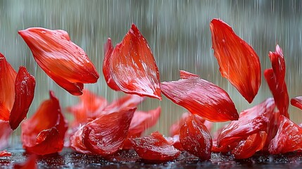 Red Petals Dancing in the Rain: A Captivating Symphony of Color and Motion