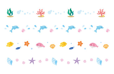 海のラインセット　イラスト　夏