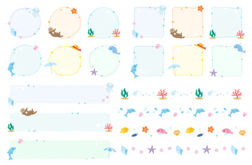 海のフレームとラインセット　イラスト　夏