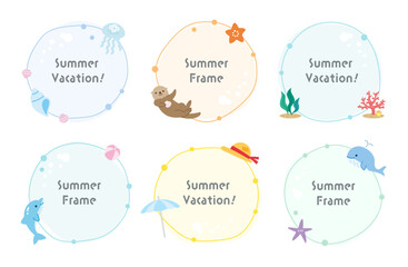 海のフレームセット　丸　イラスト　夏