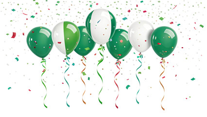 Nigeria Independence Day GreenWhite Balloons Confetti Celebration Isolated On Transparent Background