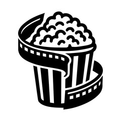 Popcorn and film reel icon with transparent background symbolizing movie, cinema, entertainment
