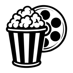 Popcorn and film reel icon with transparent background symbolizing movie, cinema, entertainment
