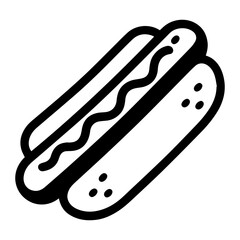 Hot Dog icon – sausage in bun with mustard,ketchup fast food symbol
