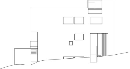 Vector sketch illustration silhouette drawing architectural design construction section view of modern house facade