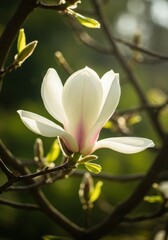 Fototapeta premium White Magnolia Blossom in Sunlight