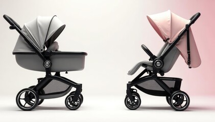 Stylish modern strollers, geometric shapes, monochrome, chic, subtle