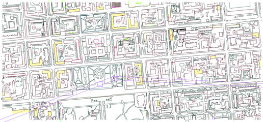 Vector sketch illustration silhouette image design map landscape site Historical center of Krasnoyarsk 