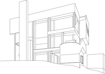 vector sketch illustration silhouette drawing architectural design construction interior section view facade of modern house