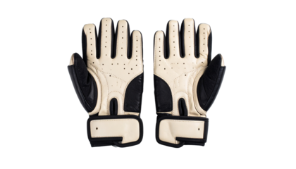 Pair of white and black football gloves laid flat on white background, used for grip and protection.