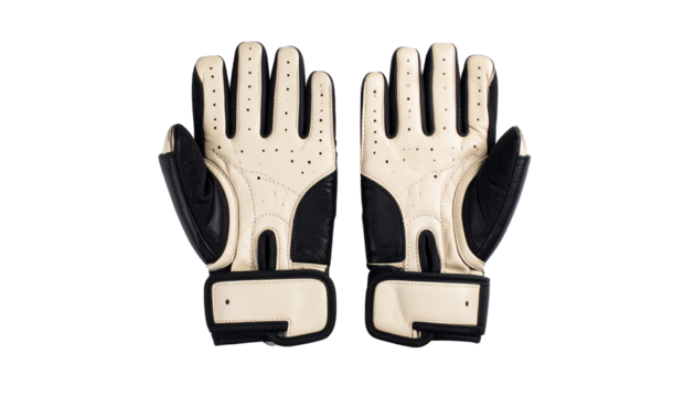 Pair of white and black football gloves laid flat on white background, used for grip and protection.