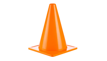 Single orange training cone for football drills, isolated on white background.