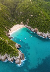 Fototapeta premium Secluded Cove Beach Aerial View Turquoise Water