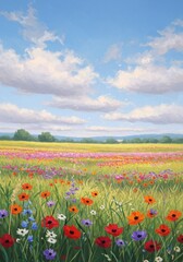 Vibrant Wildflower Meadow Under a Sunny Sky