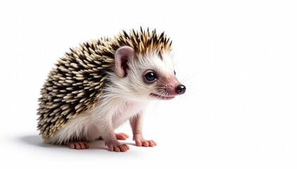 Tiny hedgehog isolated on pure white background , hedgehog, closeup