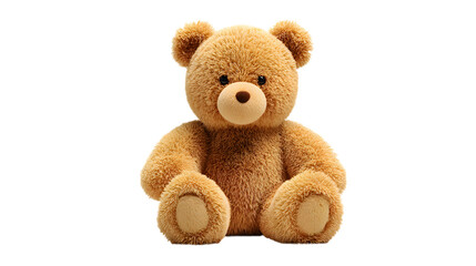 Obraz premium Classic Brown Teddy Bear Sitting Upright on Transparent Background for Children's Designs