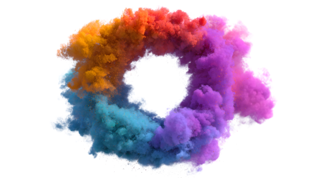 Circular Powder Burst with Transparent Backdrop Rainbow Colored Smoke Ring for Design