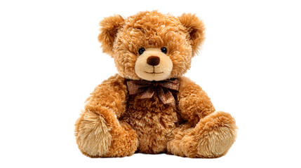 Classic Brown Teddy Bear Sitting with Bow Tie on Transparent Background for Design