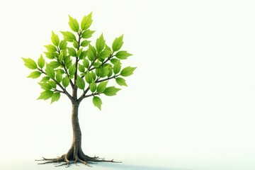 Young tree, delicate leaves, isolated white background, vibrant, growth, beginning