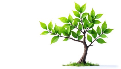 Young tree isolated, vibrant green leaves on stark white, image, young