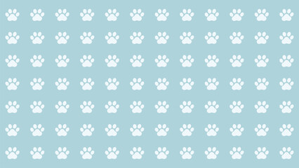 White paw print seamless pattern on a serene light blue background. Peaceful vector for pet designs