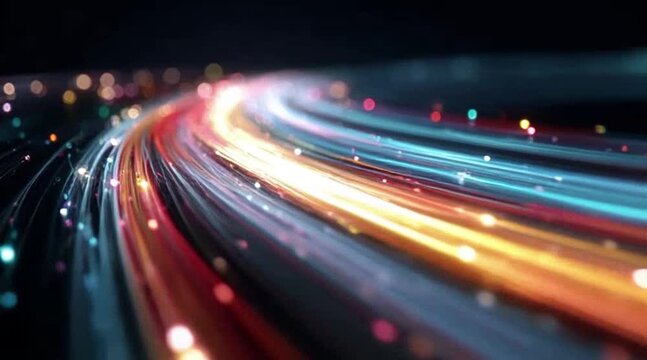 Colorful Light Trails Race Through Darkness in Dynamic Motion Stream