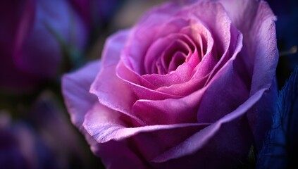 Close-up view of a vibrant purple rose.