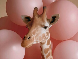 National Zookeeper Week Celebration Giraffe with Balloons Premium Joyful Spring Animal Care Event for Family Social Media Marketing Campaigns