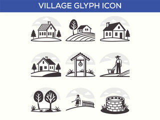 Fototapeta premium Farm and Agriculture Village - Set of Thin Line Vector Icons