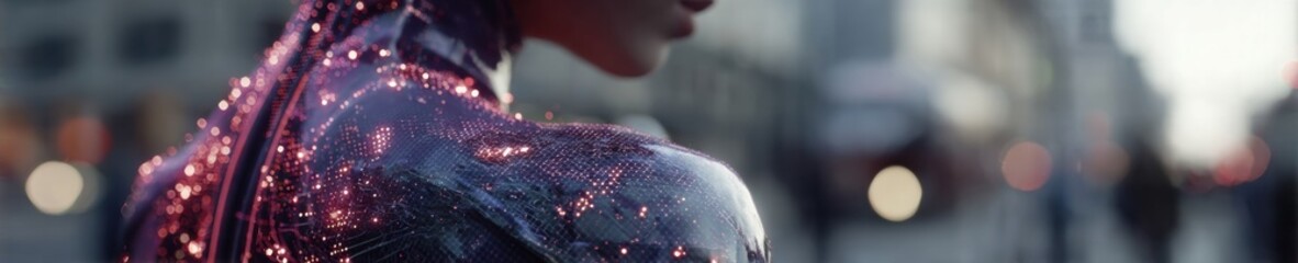 Obraz premium Premium Futuristic Smart Clothing with Biometric Sensors Displaying Real-Time Health Data for Young Professionals in Tech Marketing Campaigns