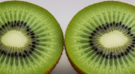 Close Up of Two Sliced Kiwis Showing Vibrant Green Color and Detailed Texture