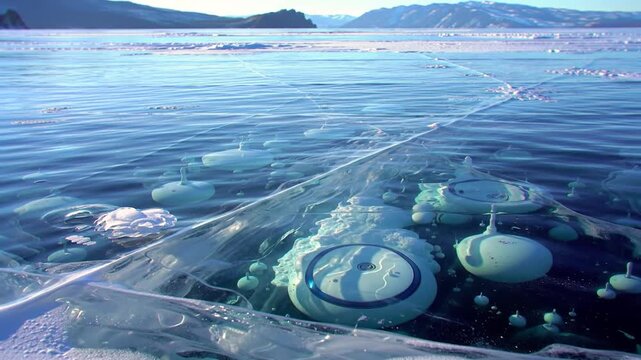 Frozen landscape with methane ice bubbles
