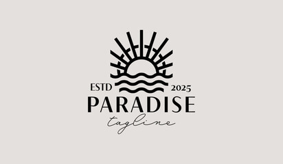 Sunset Sun Wave Logo Template. Universal creative premium symbol. Vector illustration. Creative Minimal design template. Symbol for Corporate Business Identity