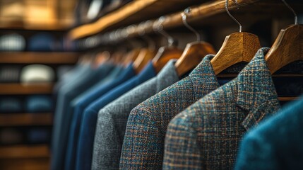 Elegant Men's Suits Hanging in a  Boutique Store