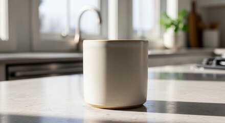 Fototapeta premium Modern Kitchen Ceramic Mug Sunlit Countertop Still Life