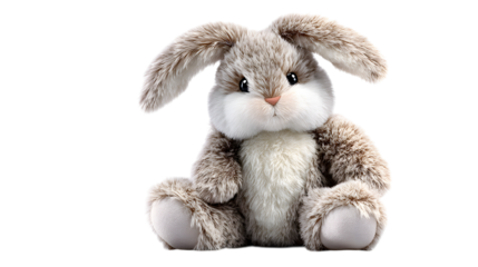 Cute Plush Bunny Toy Sitting Upright Isolated on Transparent Background for Design