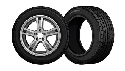 Fototapeta premium Two car tires on white background