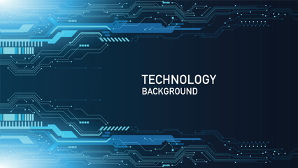 Dark abstract blue background with a modern technology design featuring circuit-like patterns and geometric accents.