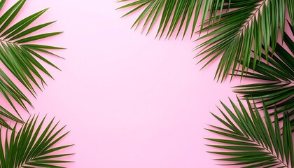 Tropical palm leaves on a pink background