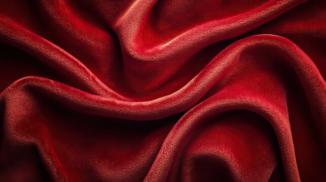 Red velvet fabric texture background close-up, luxurious textile surface for fashion, elegance or celebration