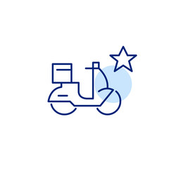 Food and goods delivery scooter and star. Pixel perfect, editable stroke vector icon