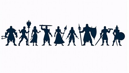 Nine Fantasy Game Character Silhouettes