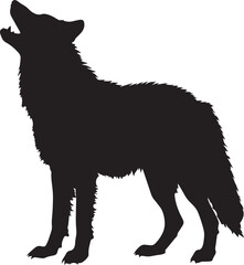 Obraz premium A black silhouette of a howling wolf against a white background.
